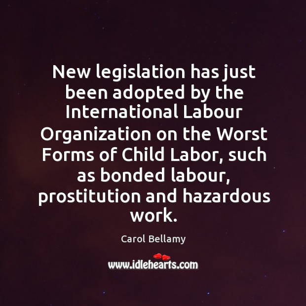 New legislation has just been adopted by the international labour organization on the Carol Bellamy Picture Quote