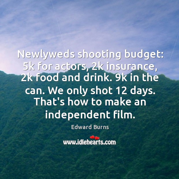 Newlyweds shooting budget: 5k for actors, 2k insurance, 2k food and drink. 9 Image
