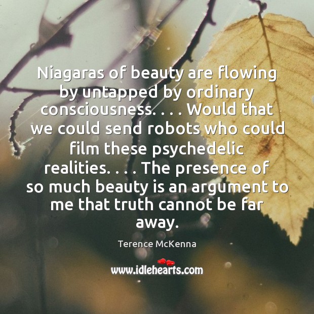 Niagaras of beauty are flowing by untapped by ordinary consciousness. . . . Would that Terence McKenna Picture Quote