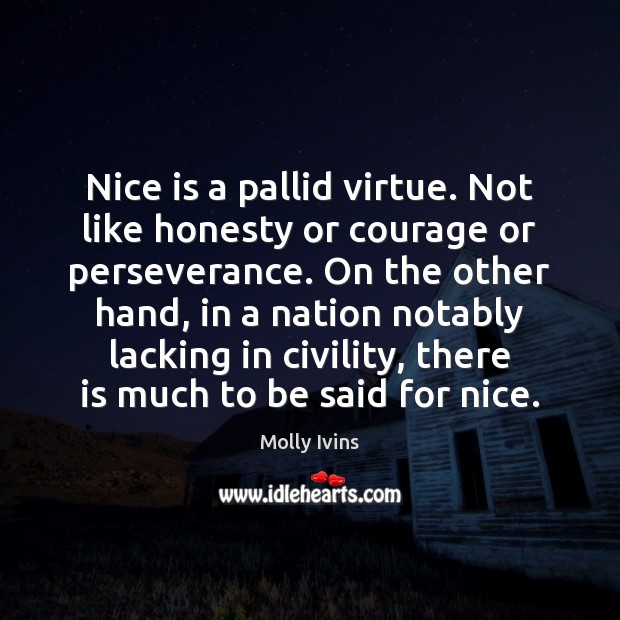 Nice is a pallid virtue. Not like honesty or courage or perseverance. Image
