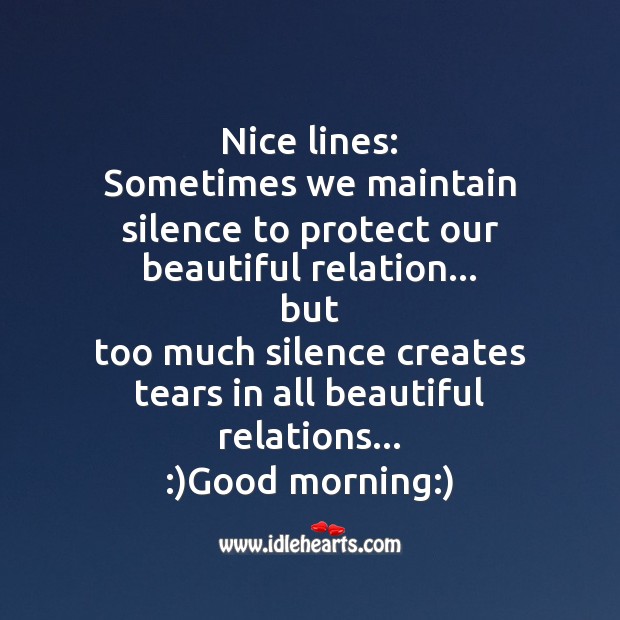 Nice lines: sometimes we maintain silence to protect our beautiful relation… But Good Morning Messages Image