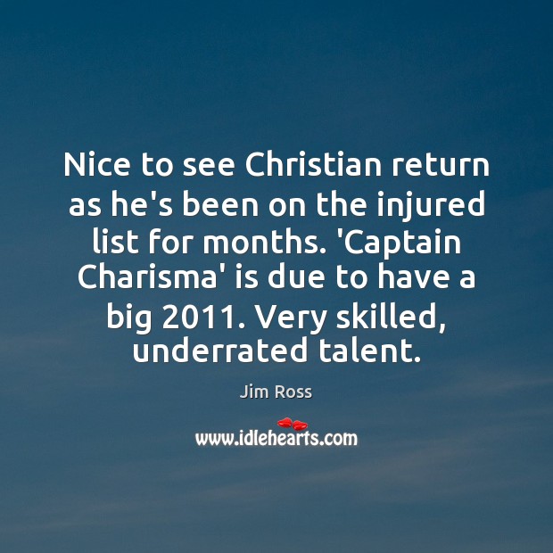 Nice to see Christian return as he’s been on the injured list Jim Ross Picture Quote