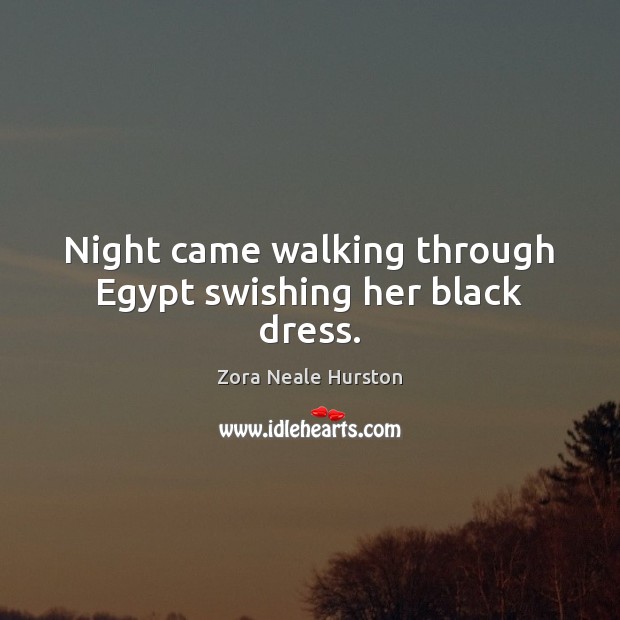 Night came walking through Egypt swishing her black dress. Zora Neale Hurston Picture Quote
