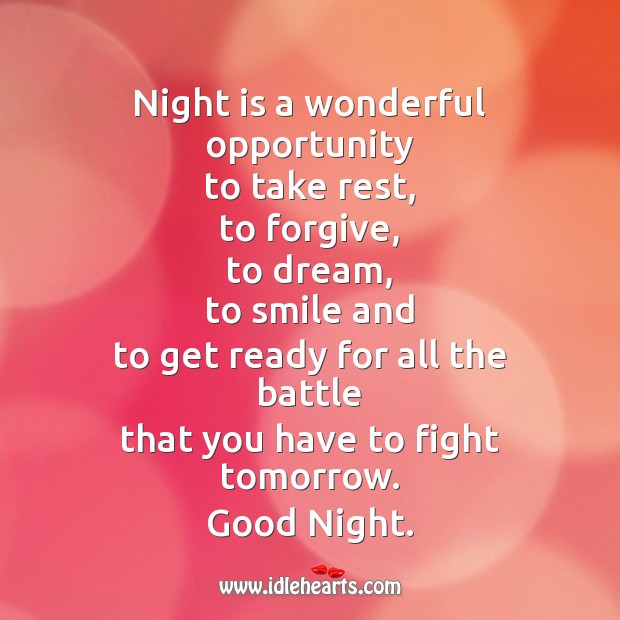 Night is a wonderful opportunity to take rest Good Night Quotes Image