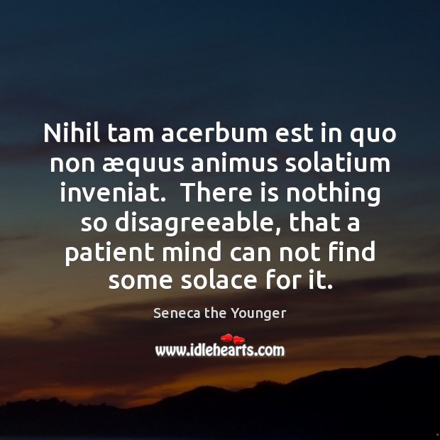 Nihil tam acerbum est in quo non æquus animus solatium inveniat.  There Patient Quotes Image