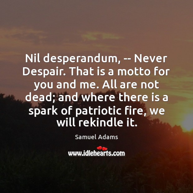 Nil desperandum, — Never Despair. That is a motto for you and Samuel Adams Picture Quote