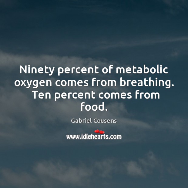 Ninety percent of metabolic oxygen comes from breathing.  Ten percent comes from food. Image