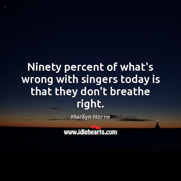 Ninety percent of what’s wrong with singers today is that they don’t breathe right. Marilyn Horne Picture Quote