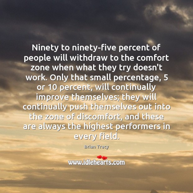 Ninety to ninety-five percent of people will withdraw to the comfort zone Brian Tracy Picture Quote