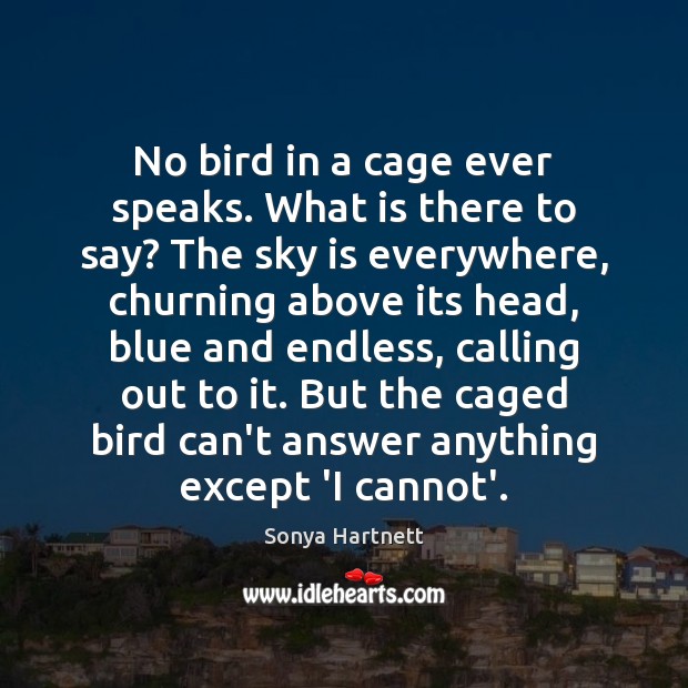 No bird in a cage ever speaks. What is there to say? Sonya Hartnett Picture Quote