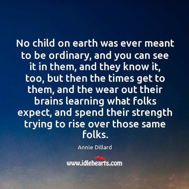 No child on earth was ever meant to be ordinary, and you Annie Dillard Picture Quote