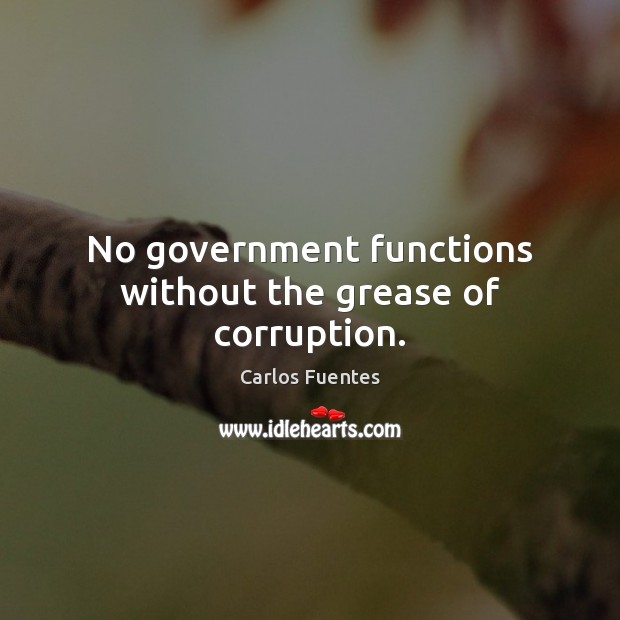 No government functions without the grease of corruption. Carlos Fuentes Picture Quote
