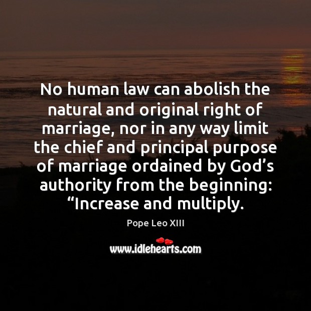 No human law can abolish the natural and original right of marriage, Pope Leo XIII Picture Quote