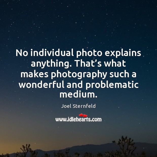 No individual photo explains anything. That’s what makes photography such a Joel Sternfeld Picture Quote
