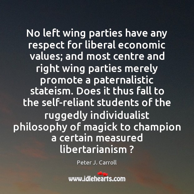 No left wing parties have any respect for liberal economic values; and Peter J. Carroll Picture Quote