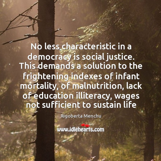 No less characteristic in a democracy is social justice. This demands a 
