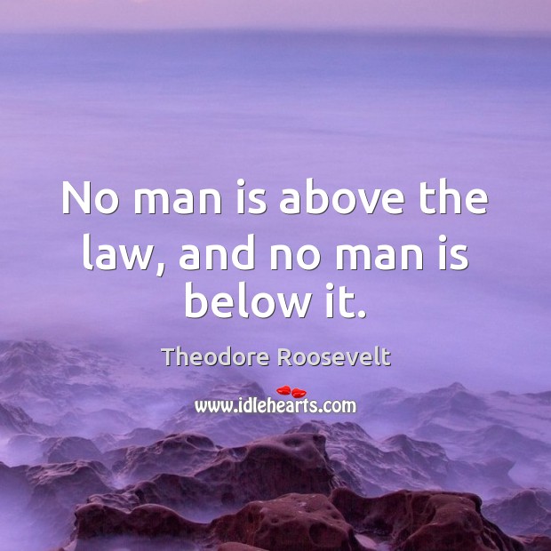No man is above the law, and no man is below it. Theodore Roosevelt Picture Quote
