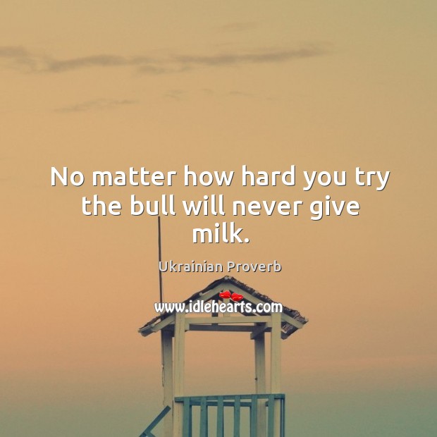 No matter how hard you try the bull will never give milk. Ukrainian Proverbs Image