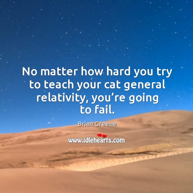 No matter how hard you try to teach your cat general relativity, you’re going to fail. Brian Greene Picture Quote