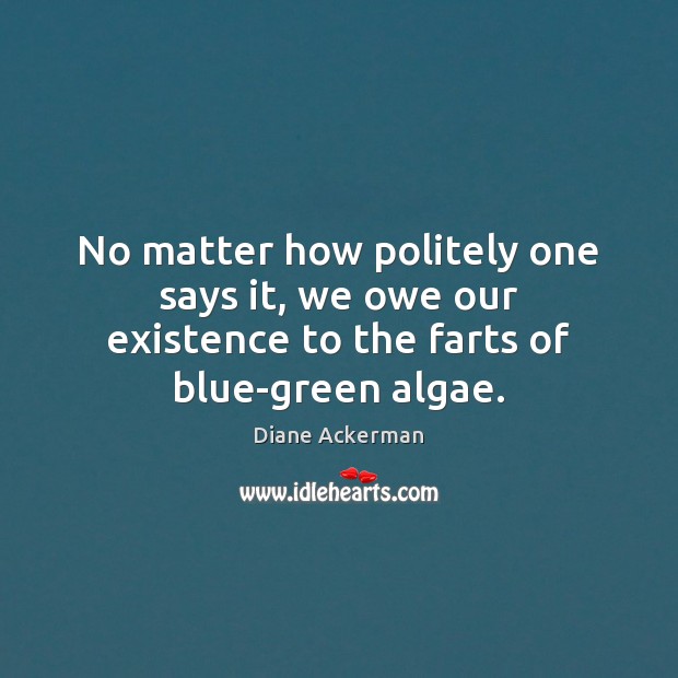 No matter how politely one says it, we owe our existence to the farts of blue-green algae. Diane Ackerman Picture Quote