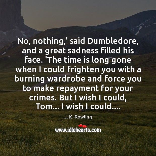 No, nothing,’ said Dumbledore, and a great sadness filled his face. Image