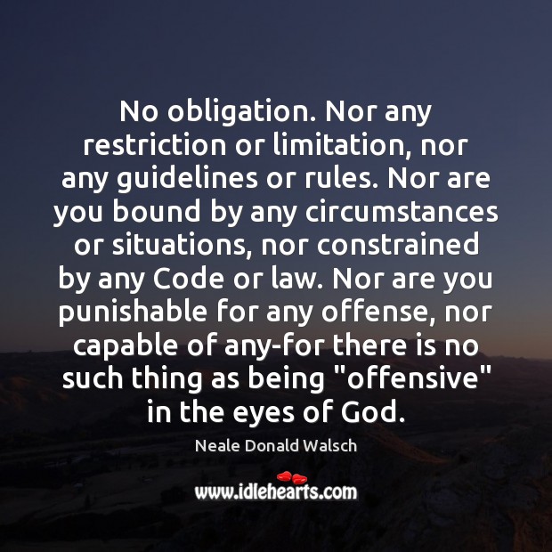 No obligation. Nor any restriction or limitation, nor any guidelines or rules. Neale Donald Walsch Picture Quote
