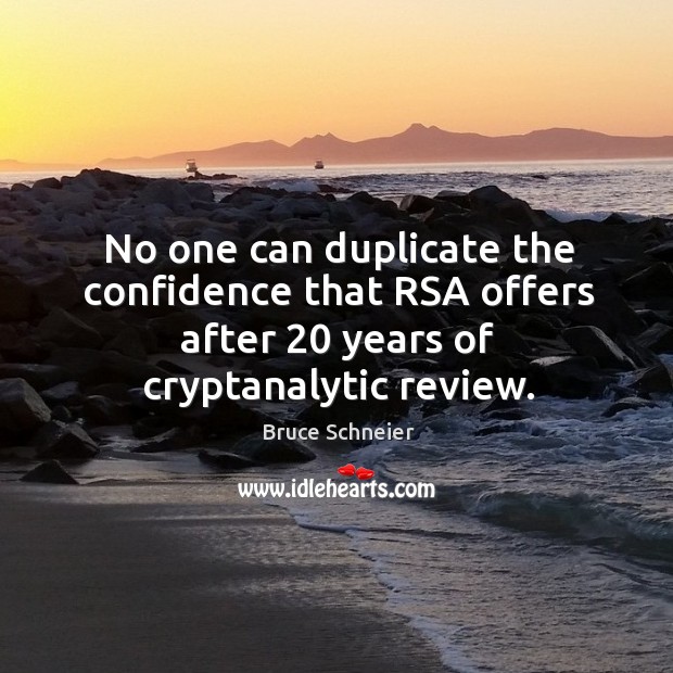 No one can duplicate the confidence that rsa offers after 20 years of cryptanalytic review. Bruce Schneier Picture Quote