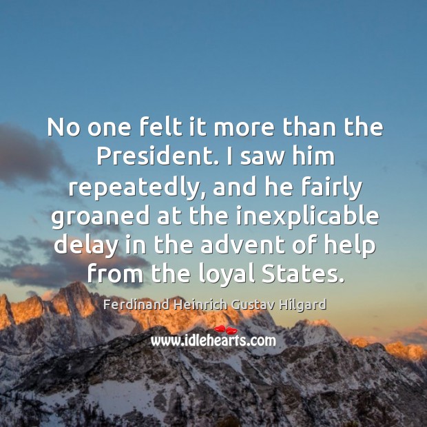 No one felt it more than the president. I saw him repeatedly, and he fairly groaned Ferdinand Heinrich Gustav Hilgard Picture Quote