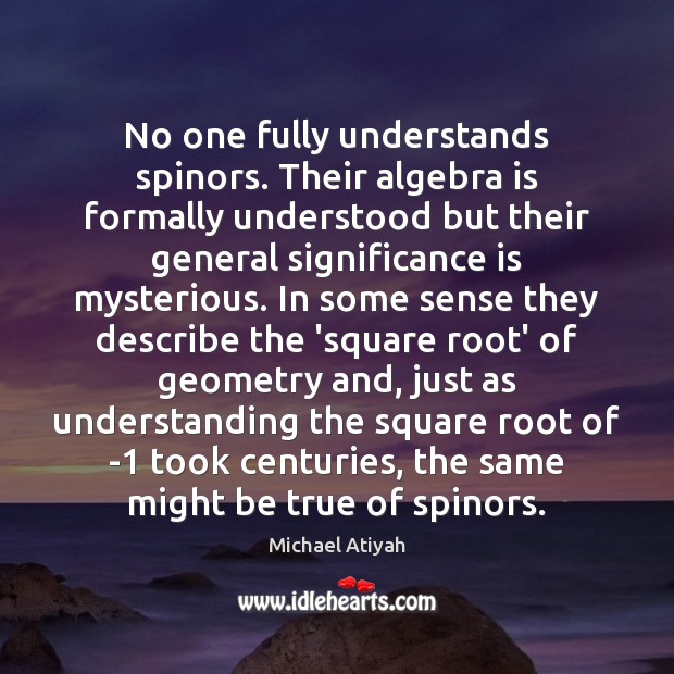 No one fully understands spinors. Their algebra is formally understood but their Understanding Quotes Image