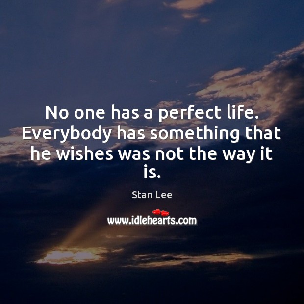 No one has a perfect life. Everybody has something that he wishes was not the way it is. Stan Lee Picture Quote
