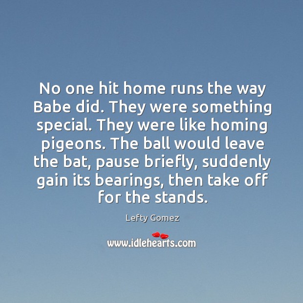 No one hit home runs the way babe did. They were something special. Lefty Gomez Picture Quote