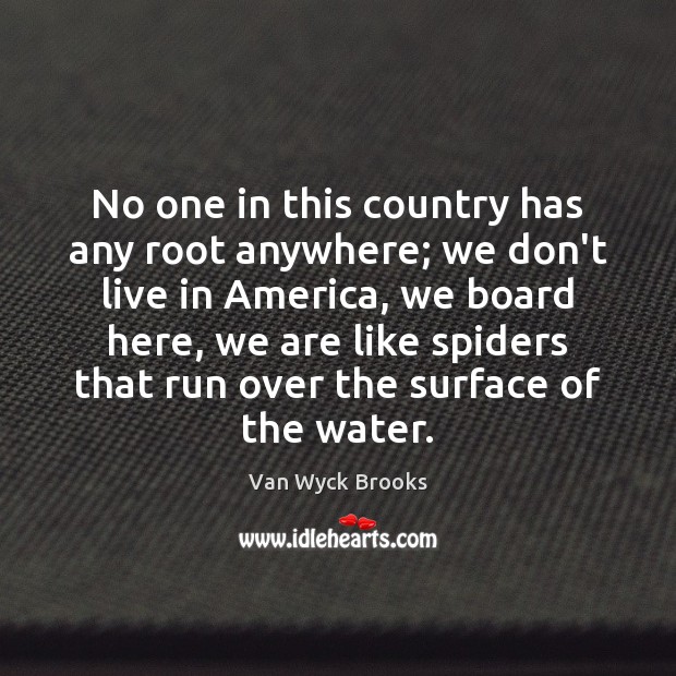 No one in this country has any root anywhere; we don’t live Van Wyck Brooks Picture Quote
