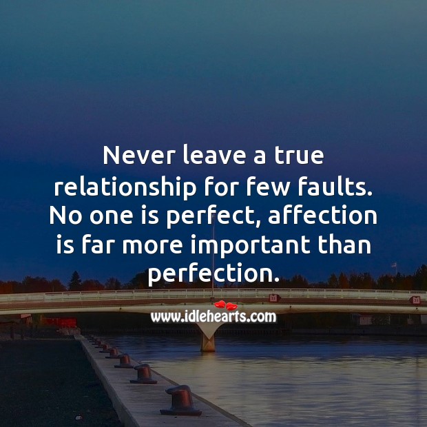 No one is perfect, affection is far more important than perfection. Relationship Quotes Image