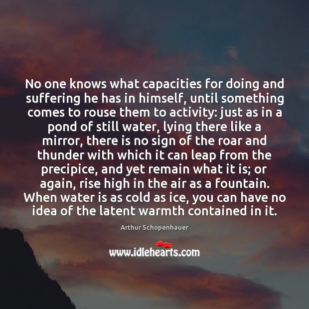 No one knows what capacities for doing and suffering he has in Arthur Schopenhauer Picture Quote