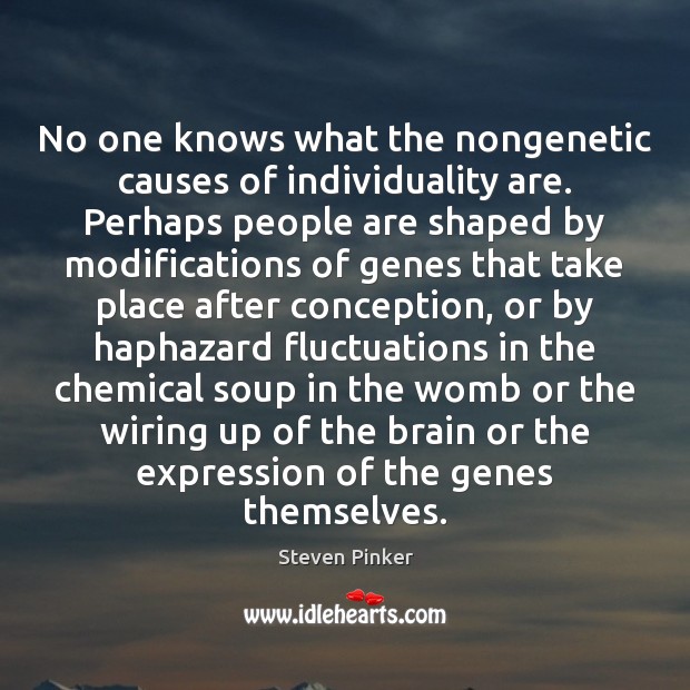 No one knows what the nongenetic causes of individuality are. Perhaps people Steven Pinker Picture Quote
