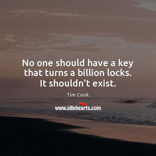 No one should have a key that turns a billion locks. It shouldn’t exist. Tim Cook Picture Quote