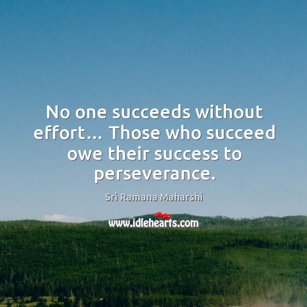 No one succeeds without effort… those who succeed owe their success to perseverance. Sri Ramana Maharshi Picture Quote