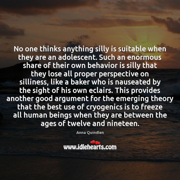No one thinks anything silly is suitable when they are an adolescent. Anna Quindlen Picture Quote