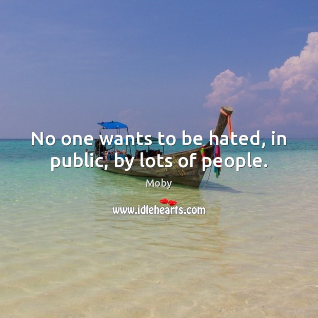 No one wants to be hated, in public, by lots of people. Moby Picture Quote