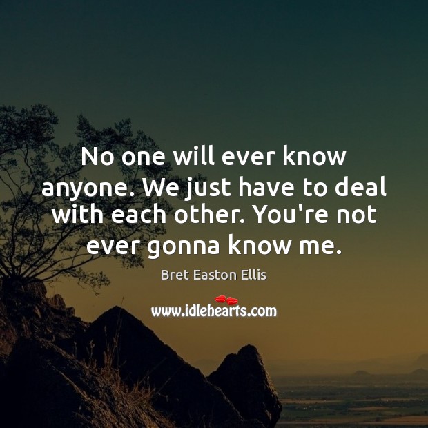 No one will ever know anyone. We just have to deal with Bret Easton Ellis Picture Quote