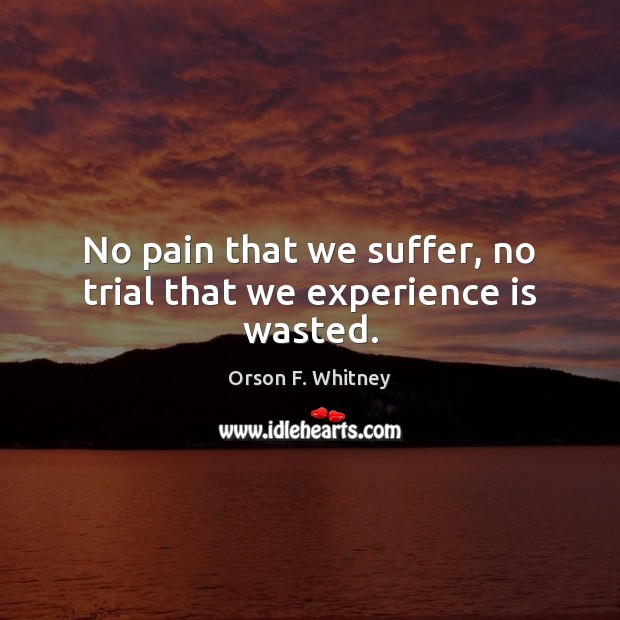 No pain that we suffer, no trial that we experience is wasted. Orson F. Whitney Picture Quote