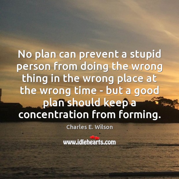 No plan can prevent a stupid person from doing the wrong thing Charles E. Wilson Picture Quote