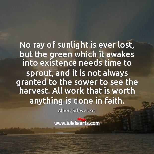 No ray of sunlight is ever lost, but the green which it Albert Schweitzer Picture Quote