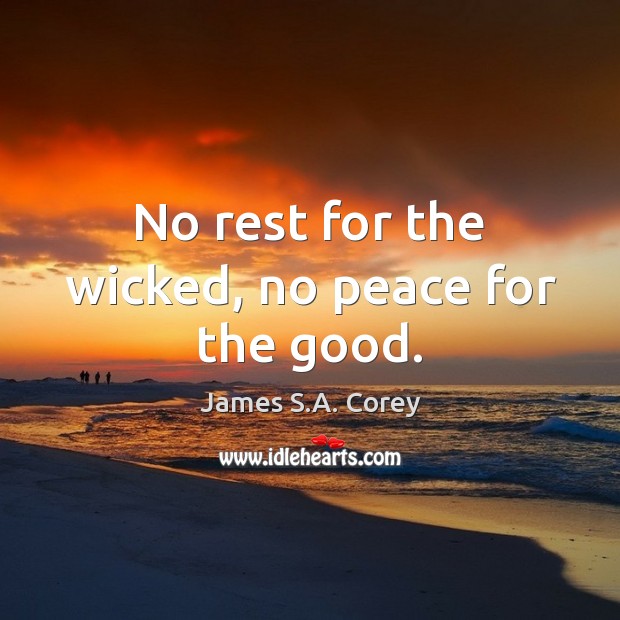 No rest for the wicked, no peace for the good. James S.A. Corey Picture Quote