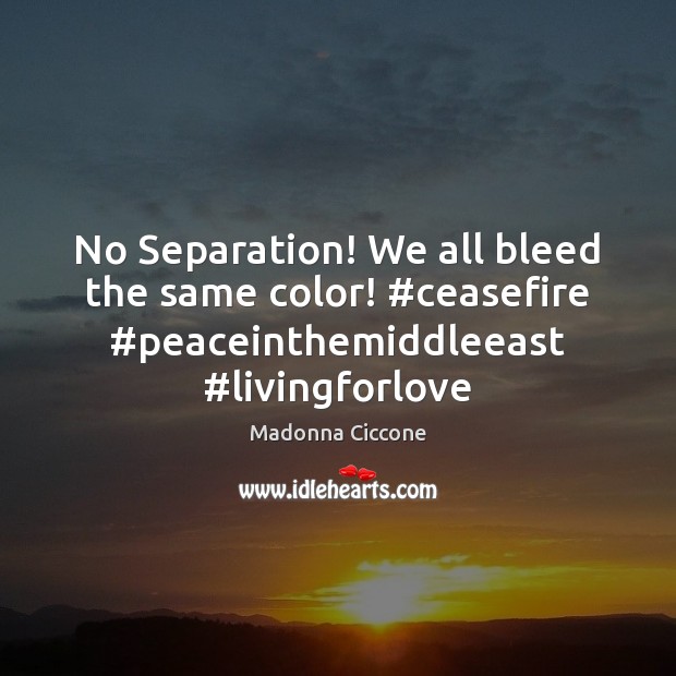 No Separation! We all bleed the same color! #ceasefire #peaceinthemiddleeast #livingforlove Madonna Ciccone Picture Quote