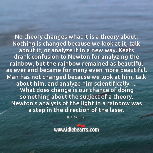 No theory changes what it is a theory about. Nothing is changed B. F. Skinner Picture Quote