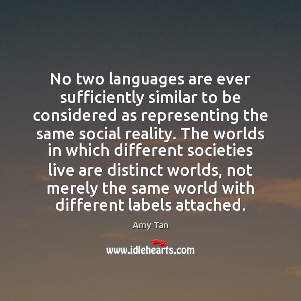 No two languages are ever sufficiently similar to be considered as representing Amy Tan Picture Quote