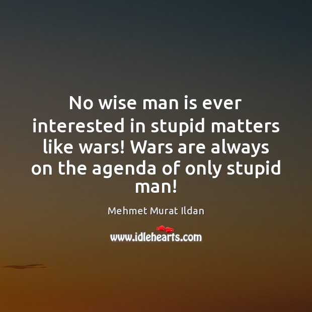 No wise man is ever interested in stupid matters like wars! Wars Mehmet Murat Ildan Picture Quote