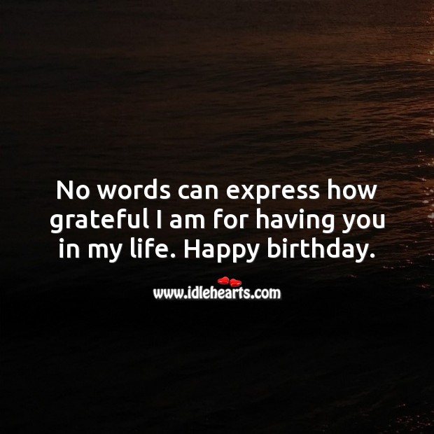 No words can express how grateful I am for having you in my life. Happy birthday. Birthday Love Messages Image