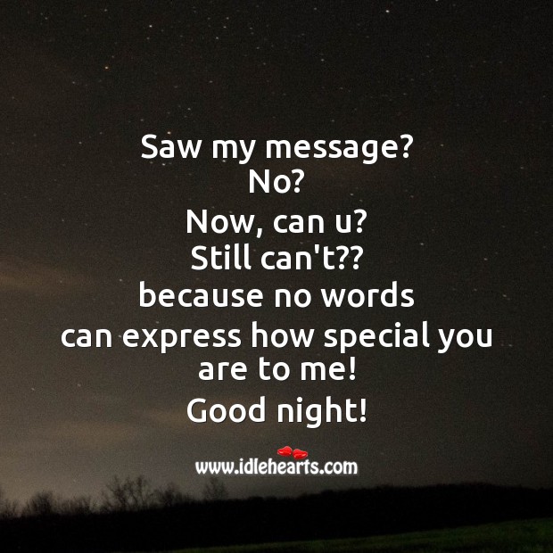 No words can express how special you are to me. Good night! Good Night Quotes Image